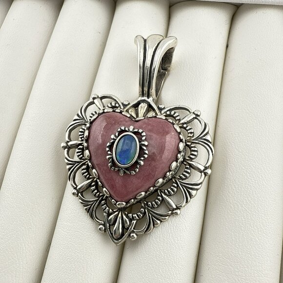 Carolyn Pollack Heart Pendant Enhancer Pink Rhodonite Opal Te Amo Sterling 925 - Picture 3 of 10